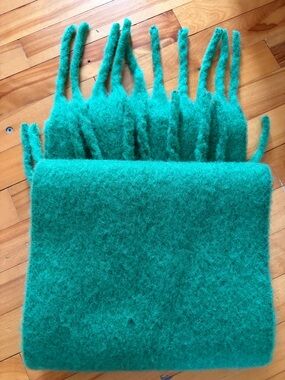 Zara Emerald Green Fuzzy Fringe Scarf